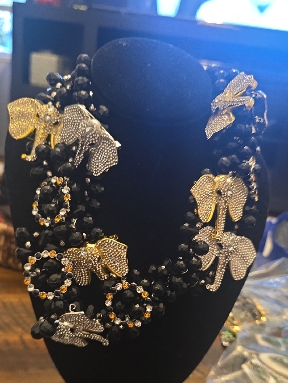 Sassy Jones Black and Gold Elephant Statement Necklace